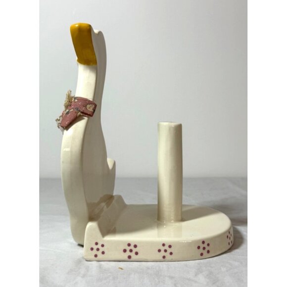 Ceramic Goose Paper Towel Holder With Lace & Bow Accents vintage - Picture 2 of 4